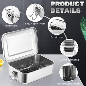 Lonchera Bento de Acero Inoxidable a Prueba de Fugas, Apta para Microondas, con Sello de Silicona, Libre de BPA, Capacidad de 1-3L - Product Image 3