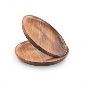 Ensemble de 2 assiettes de présentation en bois de qualité supérieure, forme ronde, pour service et décoration, fabriquées en Inde - Product Image 1