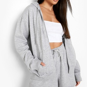 Sweat-shirt à capuche surdimensionné en coton uni avec fermeture éclair Oem, vêtement de haute qualité avec poche pour femmes, vente en gros - Product Image 4