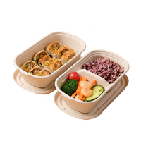 100% Biologisch Afbreekbaar Wegwerp Bagasse Pulp Afhaalmaaltijd Doos 850Ml 1000Ml 2 Compartiment Natuurlijke/Witte Voedselcontainer Met Deksel