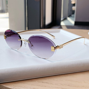 Oval <b>Frameless</b> Metal Sunglasses UV400 Type 3 Light Weight Unisex Gold <b>Frame</b> PC Lens - Product Image 2
