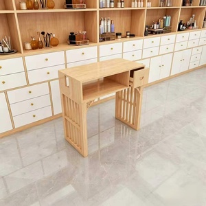 Modern Wood Nail Table Salon Furniture White Marble Look <b>Workstation</b> with Drawers for Beauty Studio - Product Image 4