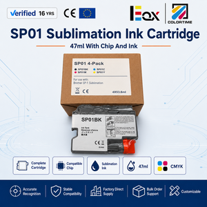 Cartuccia d'inchiostro <span class=keywords><strong>per</strong></span> sublimazione Bulk SP01 da 47 ml con chip e inchiostro <span class=keywords><strong>per</strong></span> <span class=keywords><strong>stampante</strong></span> <span class=keywords><strong>Brother</strong></span> SP1, compatibile CMYK, vendita all'ingrosso <span class=keywords><strong>per</strong></span> esportazione. - Product Image 1