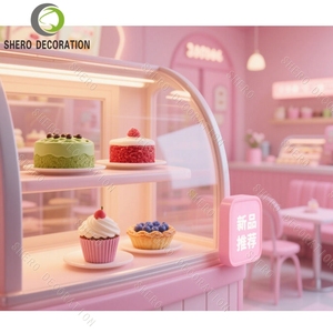 Meubles de boulangerie de haute qualité, comptoir de présentation de gâteaux rose sur mesure, comptoir de présentation en verre trempé pour vitrine de boulangerie - Product Image 3