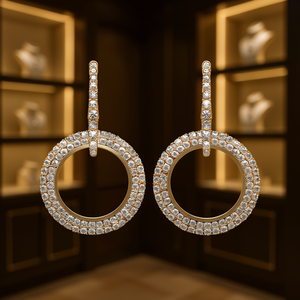 Pendientes de Cristal con Baño de Oro Rosa, Diseño Geométrico Circular, Joyería de Lujo para Mujer, Ideal para Fiestas - Product Image 2