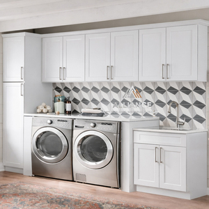 Armoire à linge pour lave-linge et sèche-linge |   Armoires de service sur mesure pour projets d'appartements |   Armoire de rangement en bois pour buanderie - Product Image 1