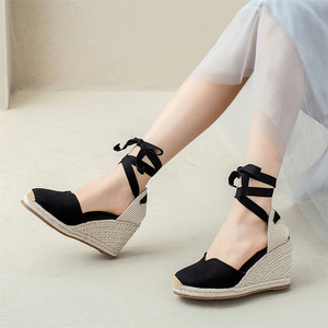 Sandalias de Plataforma con Cuña Negras para Mujer, Parte Superior de Lona Transpirable, Suela de Yute, Calzado Diario, Cierre de Tiras en el <span class=keywords><strong>Tobillo</strong></span>, Antideslizantes, Zapatos de Verano - Product Image 6