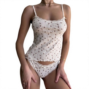 Completo <span class=keywords><strong>pigiama</strong></span> estivo 2026 da donna: nuovo set in maglia traspirante con stampa <span class=keywords><strong>orsetto</strong></span>, patchwork e pizzo, top a canotta e pantaloncini, vestibilità comoda - Product Image 1