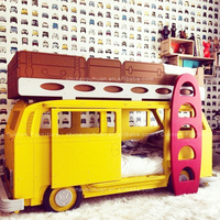 Cama doble de madera maciza para coche, cama creativa para niños, literas para adolescentes, estilo autobús con barandilla alta, temática personalizada