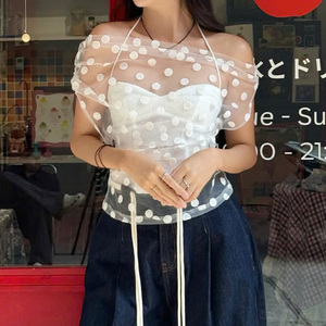 Women Fashion <b>Sexy</b> Off Shoulder Mesh Top + Backless Halter Cami <b>Set</b> Two Piece Clubwear - Product Image 2