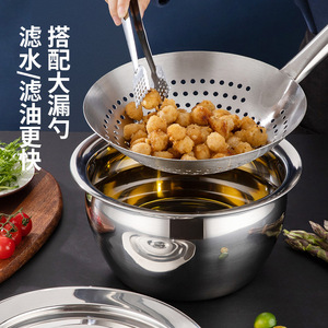 Stainless <b>Steel</b> Oil <b>Drum</b> 9 10 11 Inch Thickened Cooking Basin Durable Kitchen Oil <b>Pan</b> Round Shape - Product Image 1
