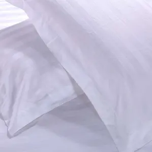 240TC % 50% pamuk % 50% polyester otel yastık kılıfı beyaz şerit nevresim takımı otel için