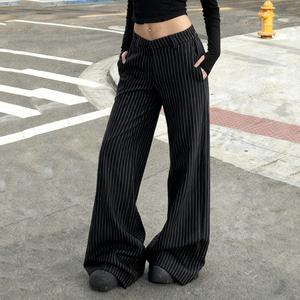 Women Striped Wide Leg <b>Pants</b> High Waist V Waist Slimming Office Lady Trousers Chic Streetwear - Product Image 2