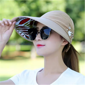 Chapeau de soleil d'été pliable avec perles, visière large pour têtes généreuses, chapeau de plage anti-UV - Product Image 2
