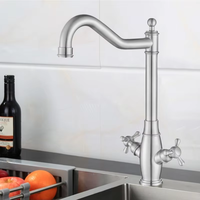 Robinet de salle de bain traditionnel en acier inoxydable à poignée unique et double commande, avec douchette extractible, à monter sur le plan de travail