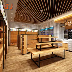 Disesuaikan Kayu Jasa Desain Interior Toko Retail Store Display Rak Snack Conventience Makanan Rak Display