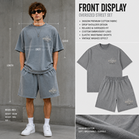 Conjunto de Camiseta y Pantalones Cortos Oversize para Hombre, Estilo Streetwear, Lavado, Algodón, Diseño Gráfico Personalizado, Proveedor OEM, Marca Privada, Venta al Por Mayor, Pedidos al Por Mayor