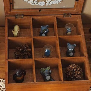 Wooden Jewelry Storage <b>Box</b> 9 Grid Flip Top <b>Lid</b> <b>With</b> Glass Cover For Organizing <b>Small</b> Accessories - Product Image 2