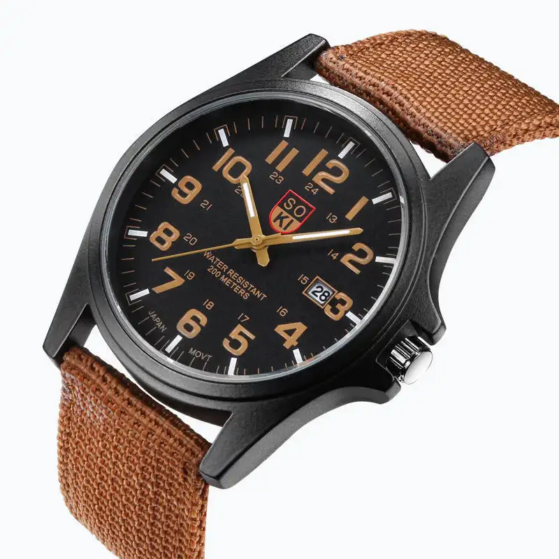 SOKI militaire homme marque SOKI décontracté mode bracelet en nylon tissé calendrier sport quartz montre usine approvisionnement électronique montre