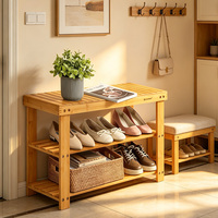 Meuble à chaussures moderne minimaliste en bois à double niveau, gain de place et adapté à l'entrée et au salon