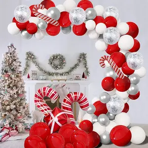 新款定制派对装饰气球套装红色银色圣诞派对气球花圈拱门套装DIY派对气球套装