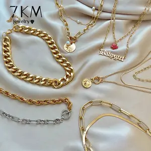 2021 Hot Fashion Asymmetric Locket Necklace for Women Twist Gold Silver Color Chunky Thick Lock Choker Chain Necklaces