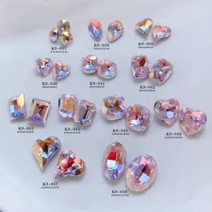 Fabrik Großhandel Pink Nail Stones Strass Teardrop Glas Drücken Sie auf Nägel Strass Charms Big Nail Strass Kit