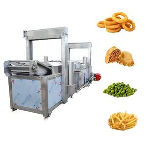 Máquina de fritar travessas de frango e banana, batatas fritas, torta de abóbora crocante e comida, transportador contínuo