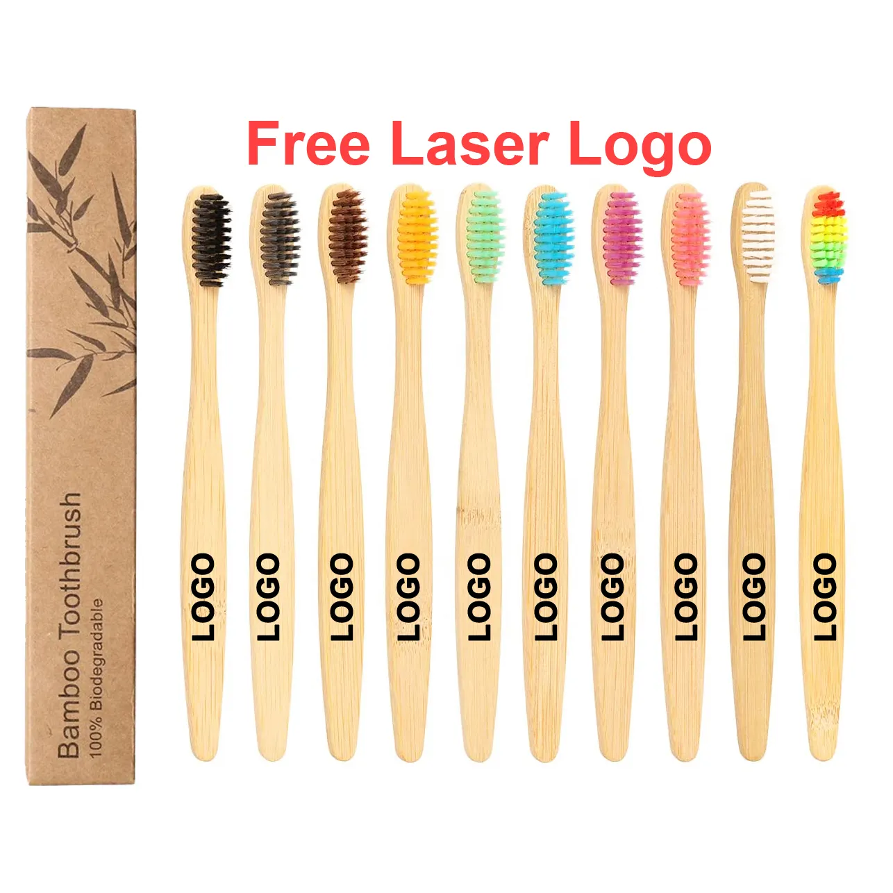 100% Natural Biodegradable Organic Eco Friendly Bamboo Toothbrush With Logo