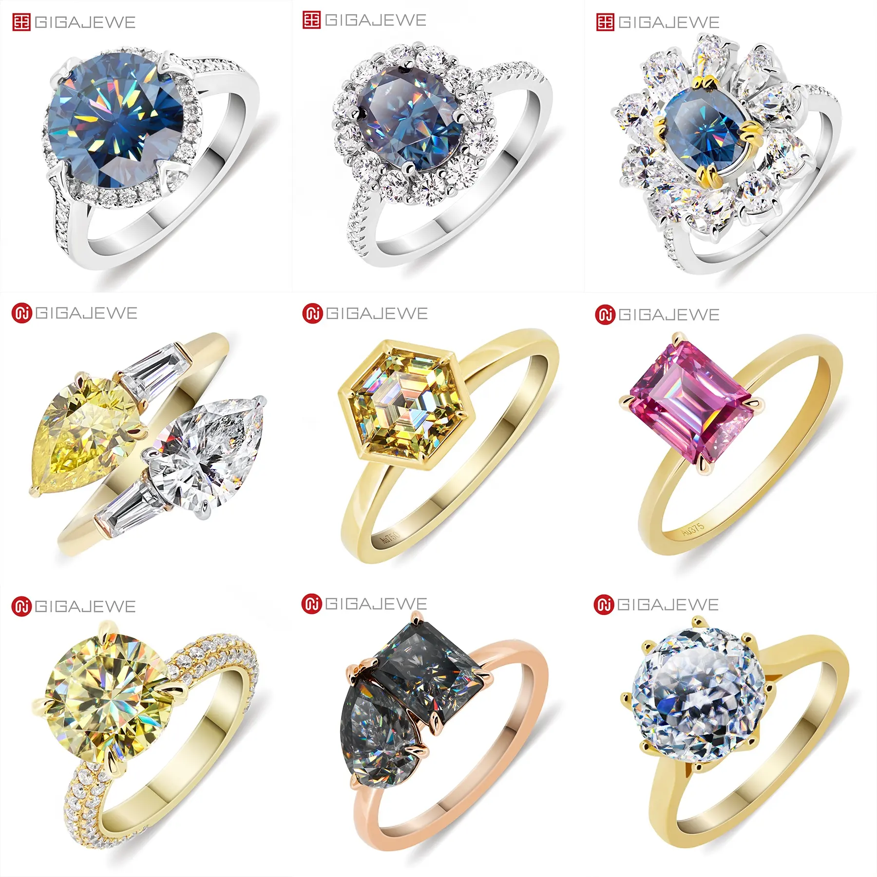 GIGAJEWE Vente en gros de diamant Moissanite coloré en vrac blanc jaune vert bleu moissanite avec certificat GRA