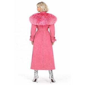 Manteau Trench Coupe-Vent en Cuir de Mouton Véritable avec Col et Manchettes en Fourrure Mongole Détachable, Modèle Hiver 2026 – Vente en Gros - Product Image 3