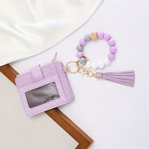 Hot Selling Zipper Bag European American Style Multi-Layer Cork Bead Wrist Wallet Keychain Bracelet <b>Coin</b> <b>Case</b> - Product Image 3