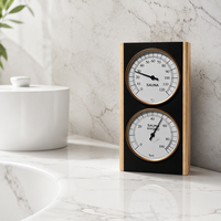 Termometer Higrotermograf Kayu Solid Abachi Desain Modern untuk Sauna