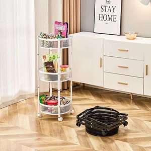 Panier de rangement pliable à 3 niveaux en métal pour cuisine, étagère de rangement, chariot de rangement roulant pour la maison et la salle de bain - Product Image 3