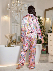 Pigiama Estivo da Donna in Raso Traspirante Stile Francese, Set con Cardigan a Maniche Corte e Colletto, Vita Elastica, Colore Personalizzabile ODM - Product Image 4