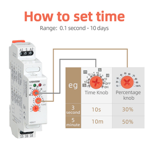 Relais temporisé multifonction VG531T 16A 12V 24V 220V 230V AC DC avec 10 fonctions, relais temporisé à temporisation de coupure sur rail DIN L33 - Product Image 4