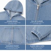 Ensemble streetwear pour homme, veste à capuche zippée oversize en denim délavé dégradé et jean baggy à taille élastique avec cordon de serrage