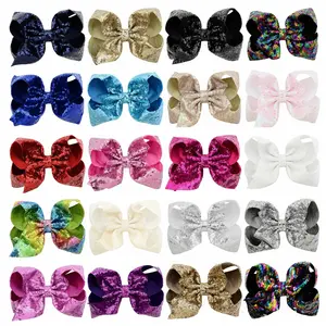 Hoge Kwaliteit 8 Inch Jojo Glitter Sequin Haar Boog Clips Heldere Kleur Hairbows Voor Haar Clips Meisjes Kids Accessoires