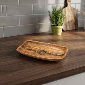 Elegant Sustainable Wooden Serving <b>Tray</b> with Polished Finish Metal Inlay Dishwasher & Microwave Safe for Residential Use - Product Image 6