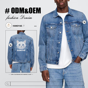 Chaqueta Vaquera de Mezclilla para Hombre, de Alta Calidad, Personalizada, Estilo Urbano, Desgastada, con Letras Bordadas, Informal - Product Image 1