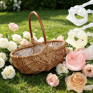 Panier en rotin naturel avec poignée robuste pour la décoration de la maison, idéal pour l'exposition de fleurs artificielles, de fruits ou le rangement de petits objets essentiels - Product Image 1