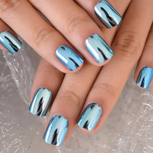 24 pezzi Aurora Beauty Jujube Short Square Press sulle <span class=keywords><strong>unghie</strong></span> <span class=keywords><strong>blu</strong></span> ABS materiale falso <span class=keywords><strong>unghie</strong></span> stile di Design artificiale - Product Image 5