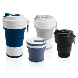 Taza de café plegable de silicona reutilizable para viaje al aire libre, taza ecológica portátil personalizada, 16oz, 350ML, 450ML, 500ML, 550ML