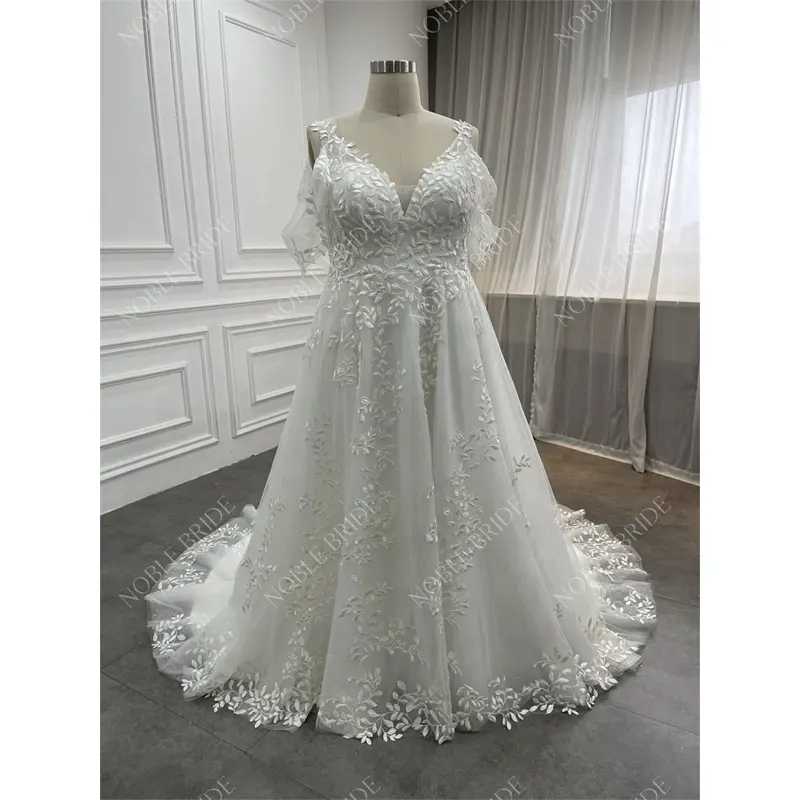 Wholesale Noble Bride Factory Detachable Sleeve Plus Size Wedding Dress Bridal Gown
