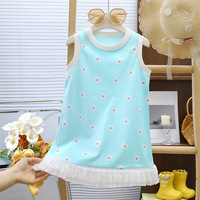 Robe d'été sans manches pour filles, en dentelle, à ourlet côtelé, patchwork, style princesse, pour tout-petits