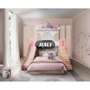 Meubles de chambre à coucher en bois rose, lit superposé de princesse pour filles - Product Image 1