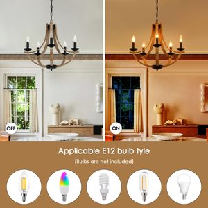 Lustre rustique à 5 lumières de style ferme, luminaire suspendu <span class=keywords><strong>en</strong></span> bois pour salle à manger, îlot de cuisine, salon, hall d'entrée - Product Image 6