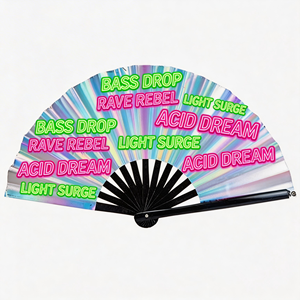 Abanico de mano plegable grande de bambú personalizado, con diseño de sombra, icónico, chino, pintado, Bye Rave, con impresión personalizada - Product Image 3