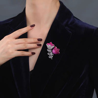 XILIANGFEIZI Model Baru Bros Tulip Zirkon Aksesoris Baju Wanita Mewah Pin Bunga untuk Jas
