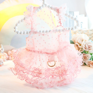 เดรสเจ้าหญิงสำหรับสัตว์เลี้ยงสีทองผ้าโปร่งสีชมพูกระโปรงสัตว์เลี้ยงขนาดเล็กระบายอากาศได้ดีสำหรับฤดูใบไม้ผลิฤดูร้อน XS M L - Product Image 1